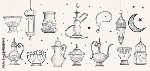 hand drawn arabic ornament illustration for ramadan and eid al fitr events