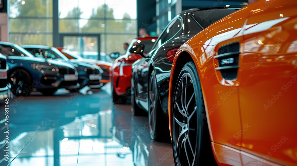 Car showroom concept background showcasing a close-up of a new car ready for purchase Car showroom concept background showcasing a close-up of a new car ready for purchase