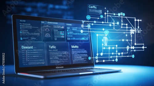 Agile software development lean project management tool, digital marleting infographic internet network connection, photo, on a blue background.