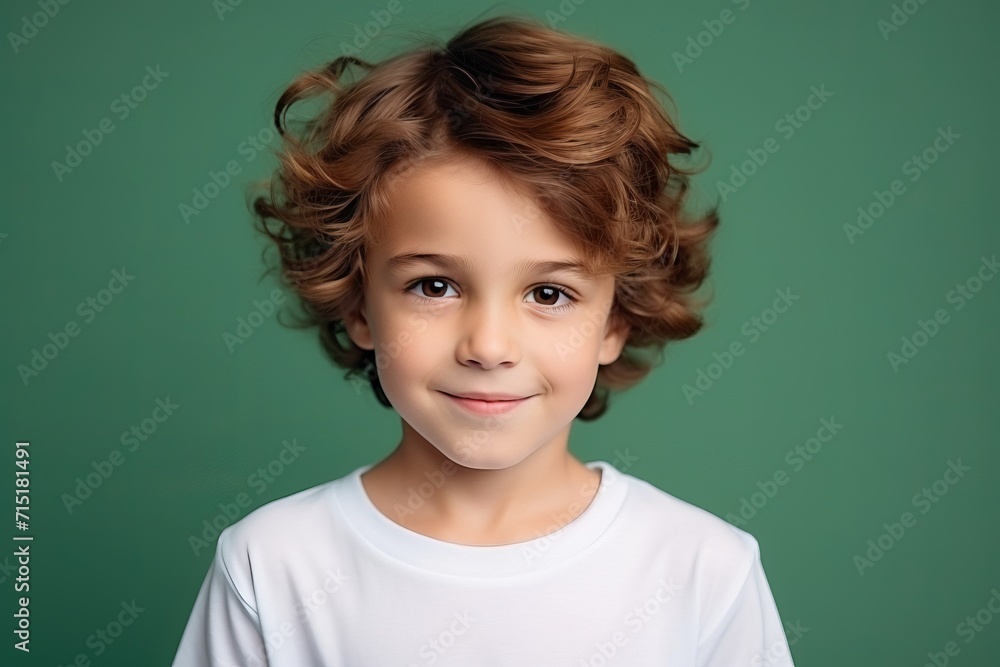 Portrait of a cute little boy with curly hair over green background Portrait of a cute little boy with curly hair over green background