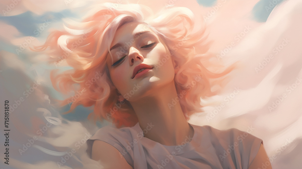 Fototapeta premium A digital pastel portrait where smudges and strokes come together in a cloud of soft colors