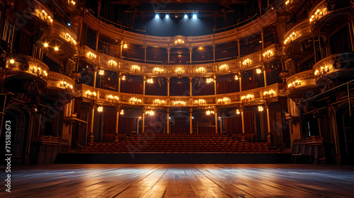 An empty stage in a grand theater