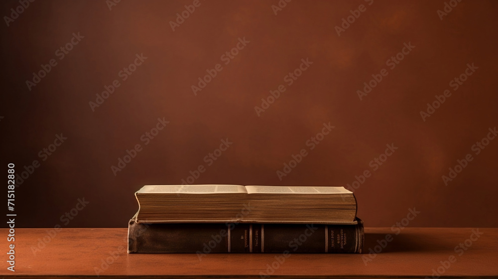A book on one of the sides on a brown background. In the image there is only the book to the right of the brown background. A book on one of the sides on a brown background. In the image there is only the book to the right of the brown background.
