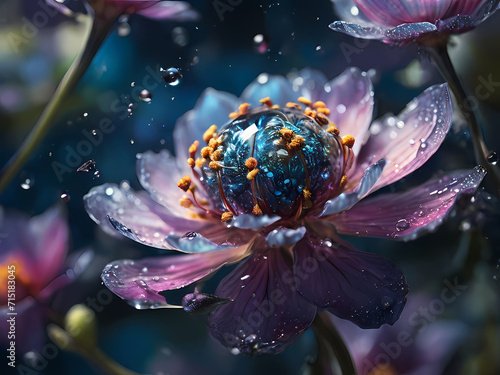 Visualize a surreal garden where each flower holds a mirror reflecting alternate realities.