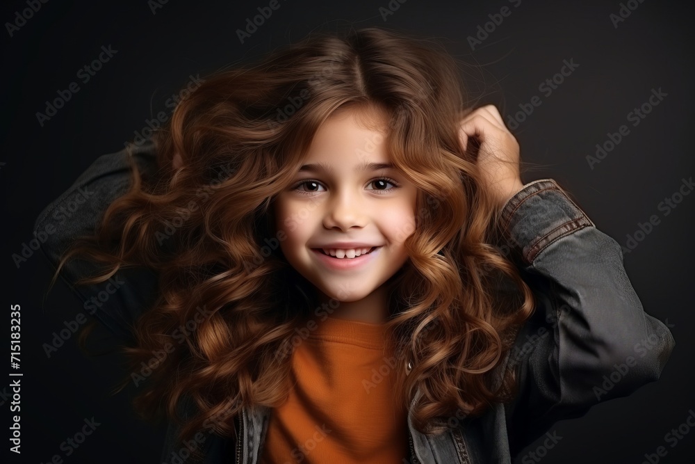 Portrait of a beautiful little girl with long curly hair. Studio shot. Portrait of a beautiful little girl with long curly hair. Studio shot.