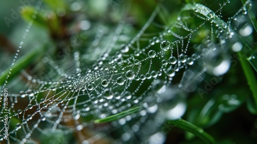 A closeup shot of raindrops on a spiderweb, showcasing the delicate balance and beauty of nature. © Justlight