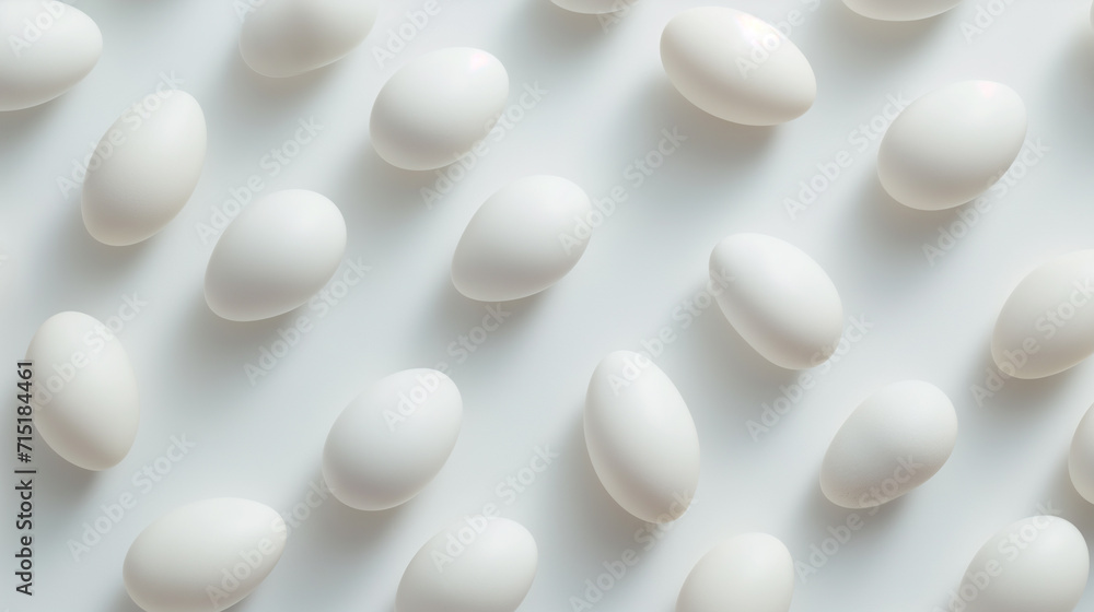 minimal top view of eggs on a white Easter background minimal top view of eggs on a white Easter background