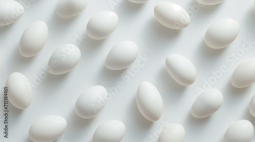 minimal top view of eggs on a white Easter background 