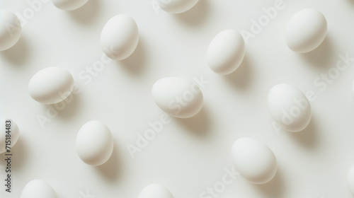 minimal top view of eggs on a white Easter background 