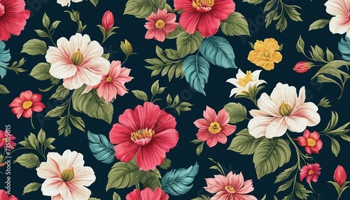 Beautiful Flowers in Allover Style for Textile Patterns photo