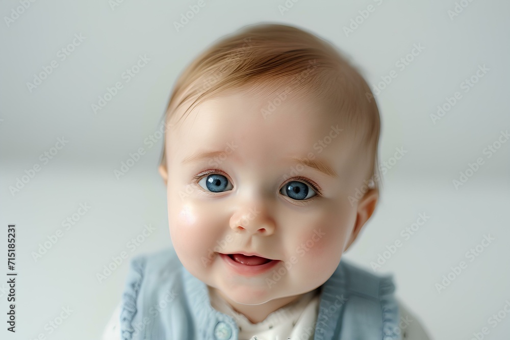 A healthy cheerful baby isolated on a white background, the child looks into the camera. generative AI A healthy cheerful baby isolated on a white background, the child looks into the camera. generative AI