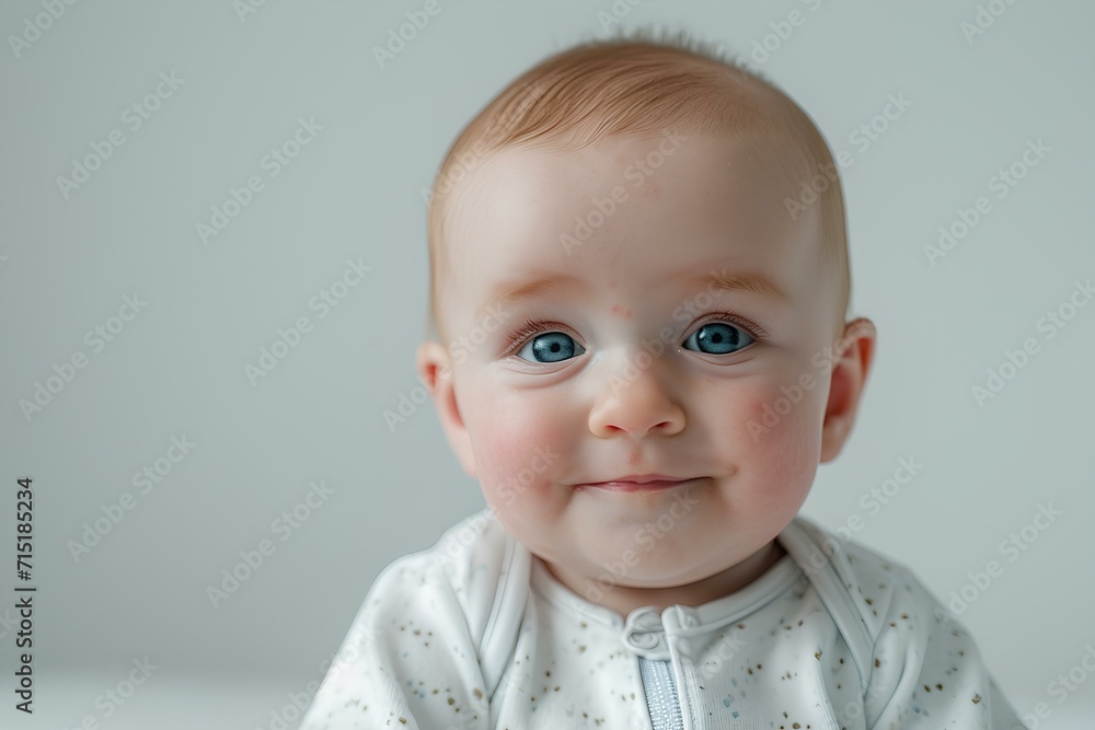 A healthy cheerful baby isolated on a white background, the child looks into the camera. generative AI A healthy cheerful baby isolated on a white background, the child looks into the camera. generative AI