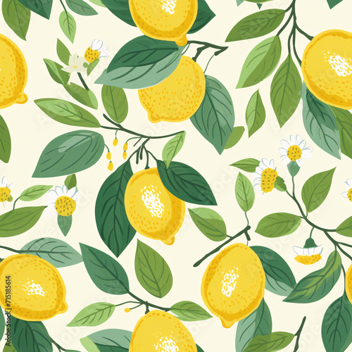 Lemon and Leaves Seamless Pattern Graphic Illustration