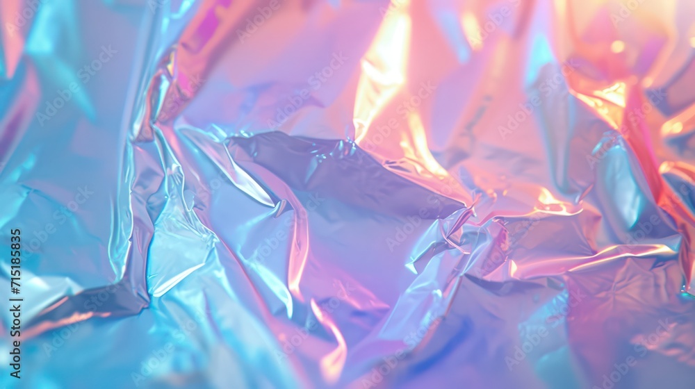 Obraz premium Abstract holographic foil background with pastel colors, designed as a soft template. This seamless and trendy backdrop features a colorful wave rainbow