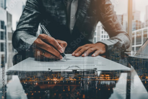 Close-up of the hand of an executive signing a document with a fountain pen 