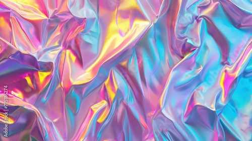 Abstract holographic foil background with pastel colors, designed as a soft template. This seamless and trendy backdrop features a colorful wave rainbow