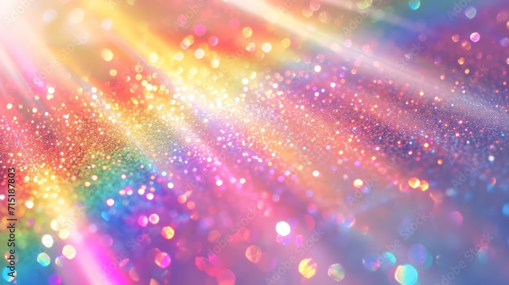 Fototapeta premium Abstract holographic background with pastel colors, glitters, designed as a soft template. This seamless and trendy backdrop features a colorful wave rainbow