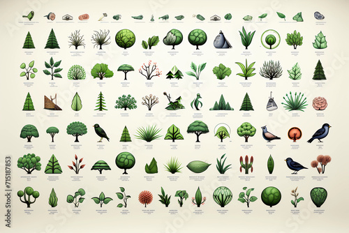 Nature Tree Animals Ecology Icons. Generated AI