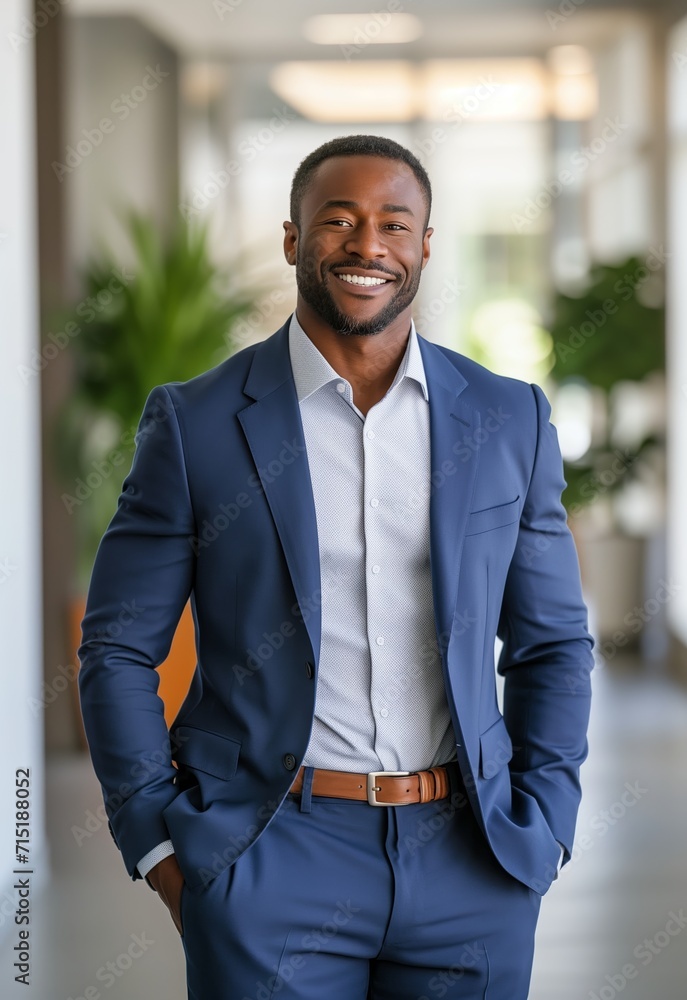 African American businessman in formal wear portrait of confident businessman in the modern office. African American businessman in formal wear portrait of confident businessman in the modern office.