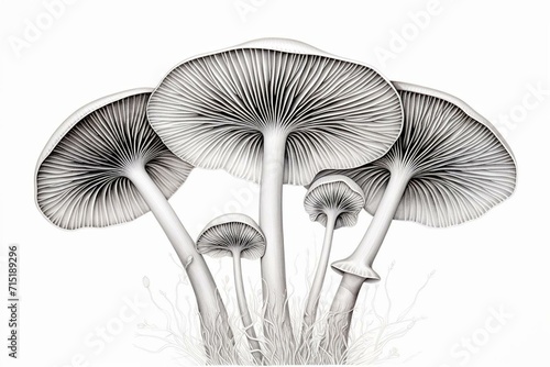Spore print of psilocybin mushroom on white. Generative AI photo