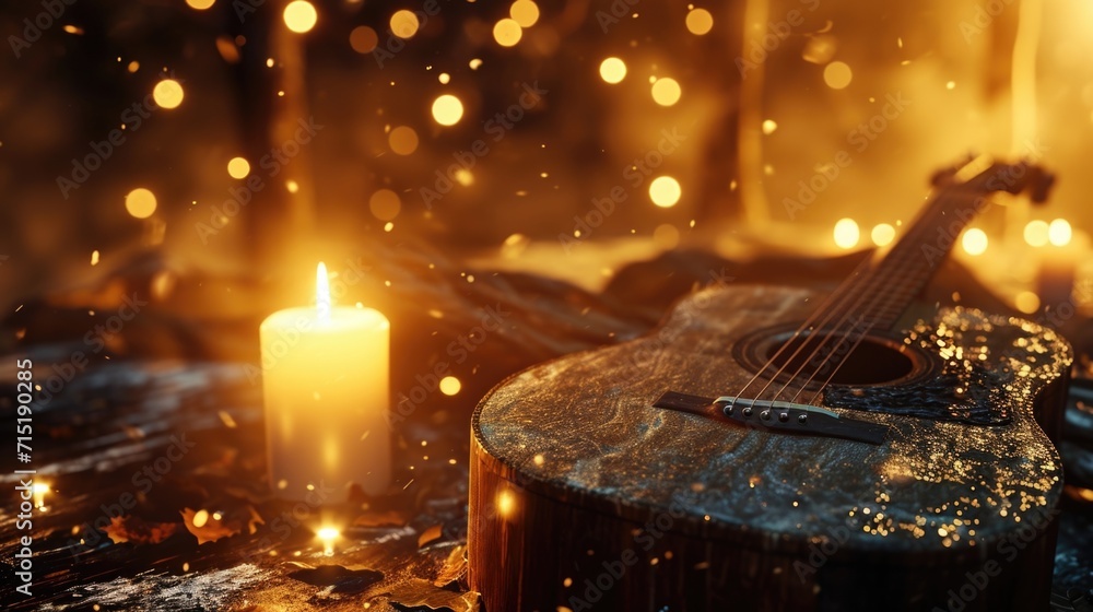 A mesmerizing candlelit acoustic session with flickering flames enhancing the intimate and rustic atmosphere