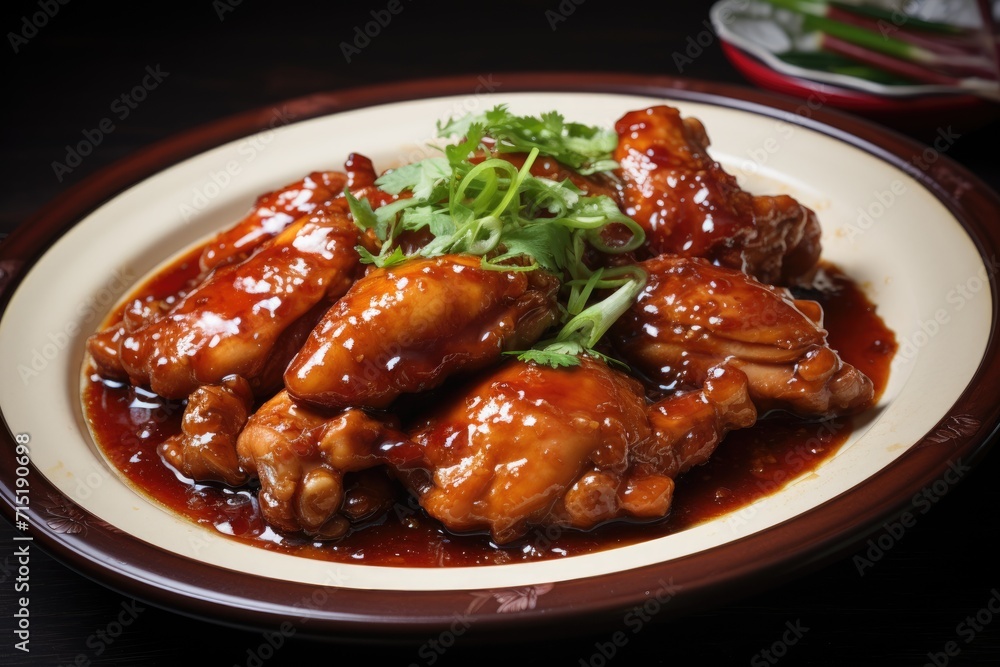 Chicken in sweet and sour sauce with peppers and sesame