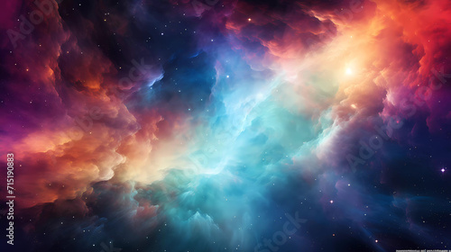Mystical Cosmic Nebula. Celestial Symphony of Colors Unveiling the Enigmatic Beauty of the Universe. Theme of space.