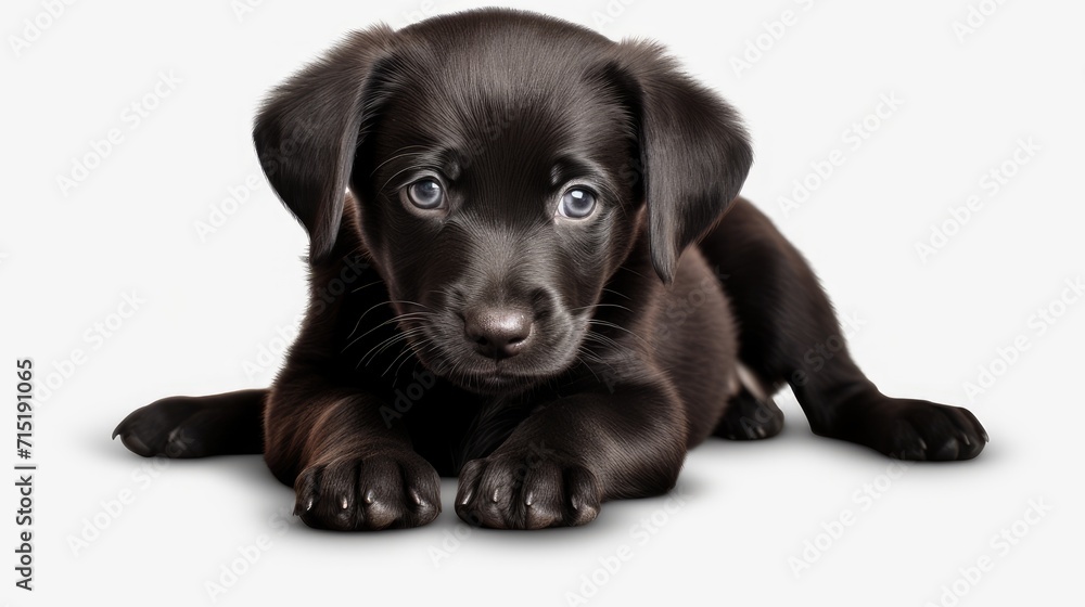 black puppy's innocent eyes, isolated white background