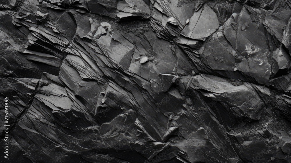 a detailed close-up of a layered slate rock formation, exhibiting natural linear patterns and a textured surface that speaks to the stone's geologic history - obrazy, fototapety, plakaty 
