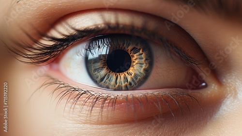 A closeup of a persons dilated pupils, a physiological response to fear triggered by the release of adrenaline. photo