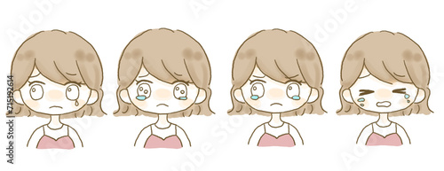 泣いている女性のイラストのセット