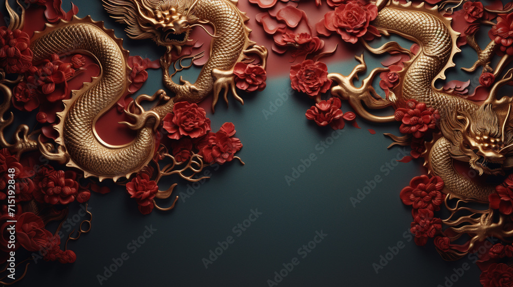 Obraz premium Chinese dragon background with copyspace for your design. Dragon concept. Generative AI.