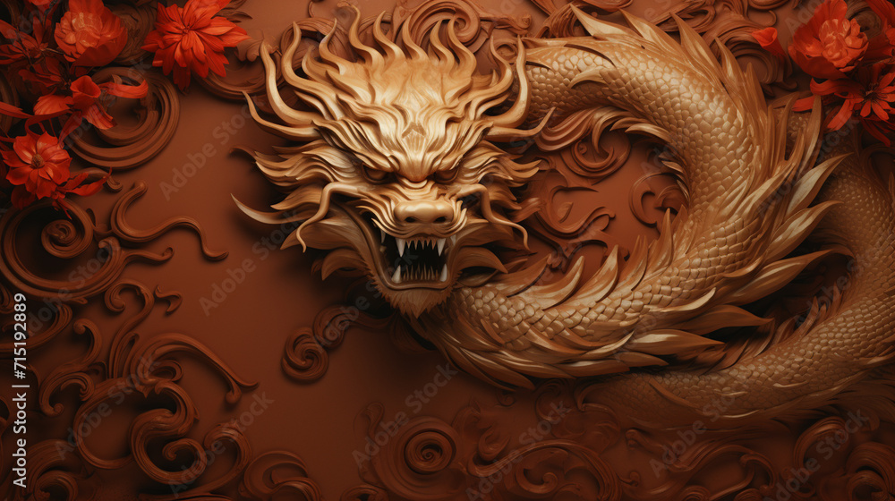 Chinese dragon background with copyspace for your design. Dragon concept. Generative AI. Chinese dragon background with copyspace for your design. Dragon concept. Generative AI.