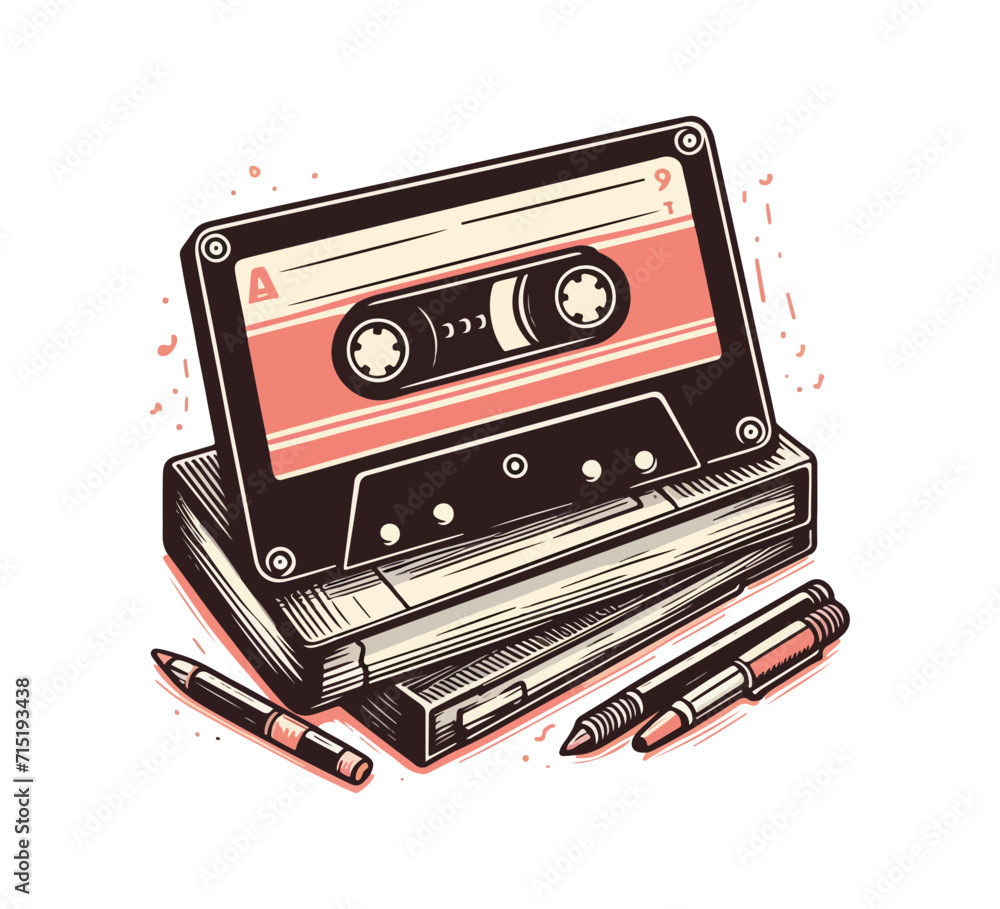 tape cassette hand drawn vector illustration
