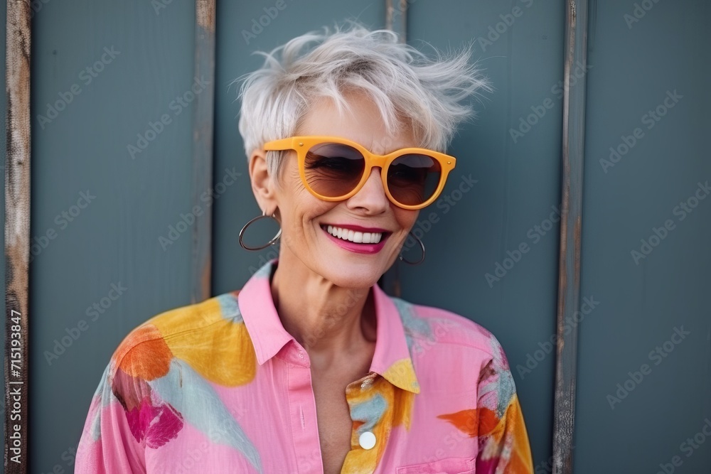 Portrait of happy senior woman in sunglasses smiling and looking at camera Portrait of happy senior woman in sunglasses smiling and looking at camera