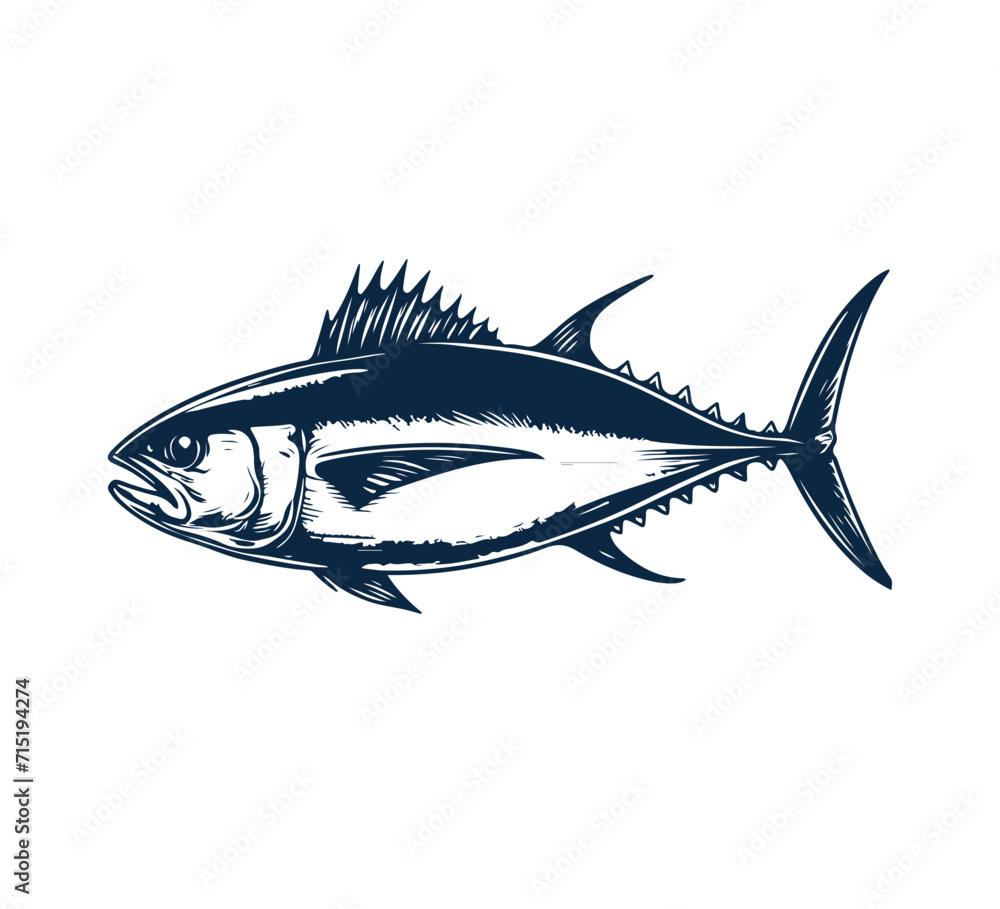 Tuna Fish Hand Drawn vector illustration vintage