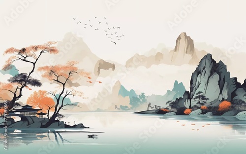 Modern design vector illustration of a very stunning landscape painting