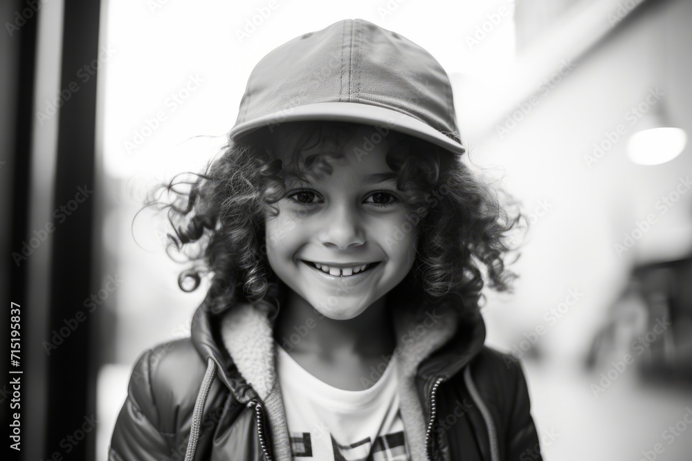 Portrait of a beautiful little boy with curly hair in a cap Portrait of a beautiful little boy with curly hair in a cap