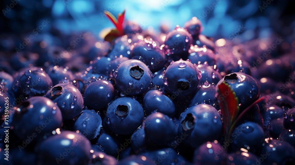 a backdrop of piles of fresh blue berries fills the entire space. wet with water droplets, a feel of freshness. a backdrop of piles of fresh blue berries fills the entire space. wet with water droplets, a feel of freshness.