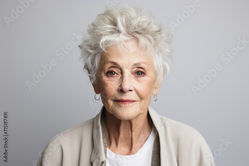 Portrait of a senior woman. Isolated on grey background.