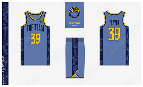 Basketball uniform mockup template design for sport club. Basketball jersey, basketball shorts in front and back view. Basketball logo design. 