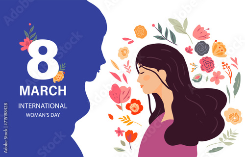 International women day with flower use for horizontal banner design