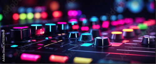 audio mixer console close up wallpaper with colourful light photo