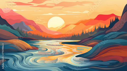abstract flat illustration of a river flowing