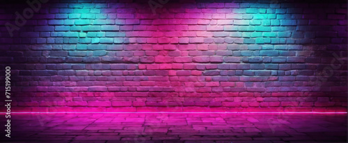 Colorful purple green and blue neon brick wall texture background