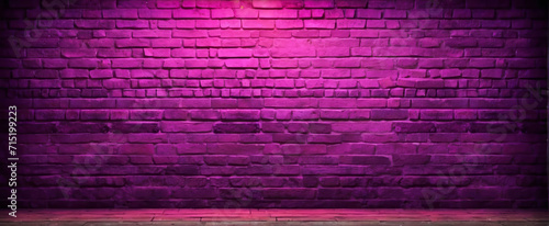 wide background of purple neon brick wall texture pattern