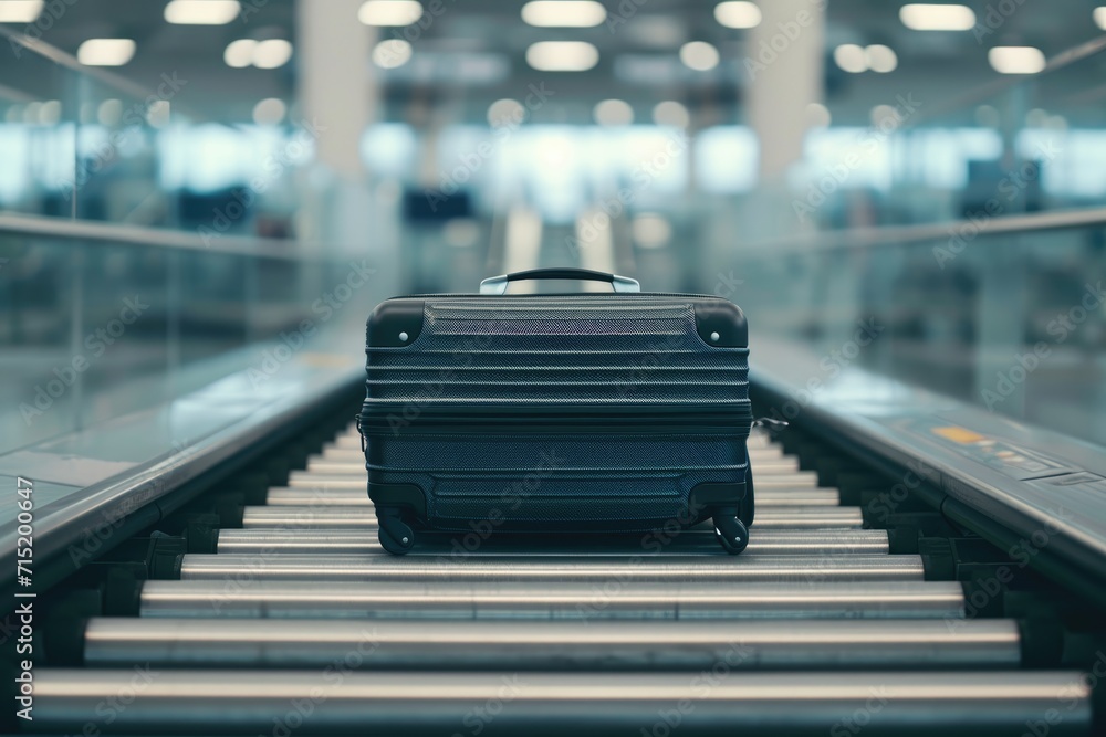 Black suitcase on an escalator