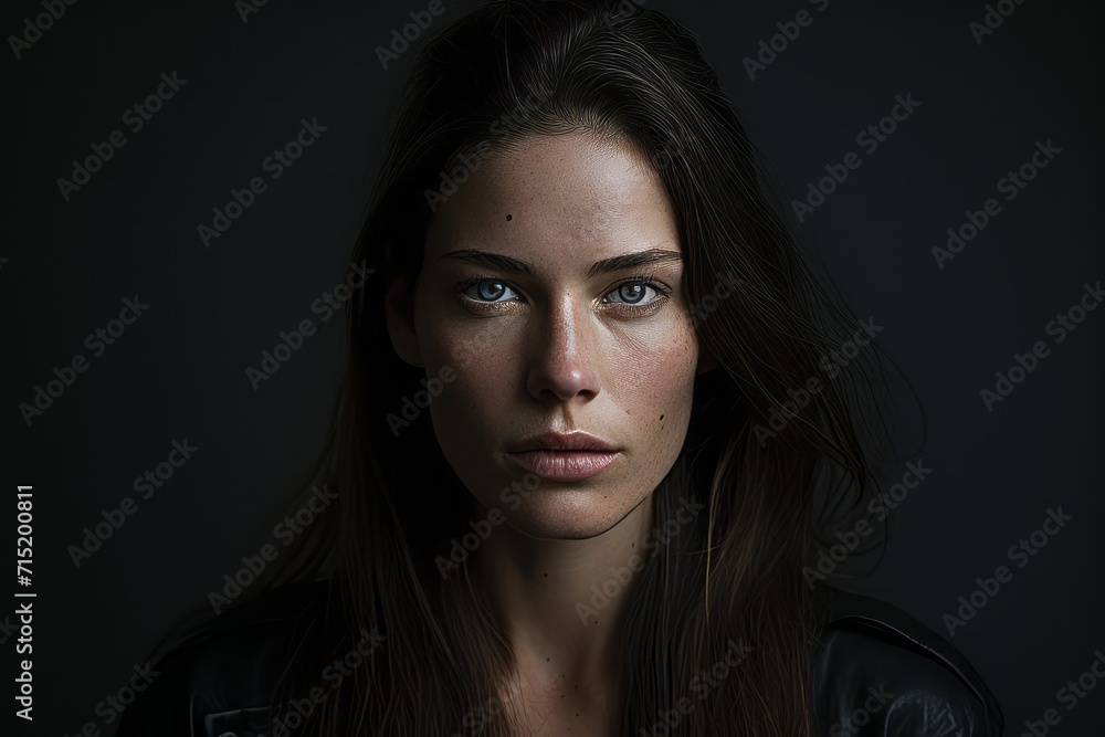 Fototapeta premium Portrait of a beautiful young woman with long hair on a dark background