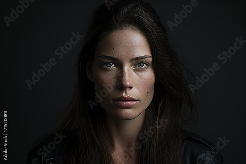 Portrait of a beautiful young woman with long hair on a dark background