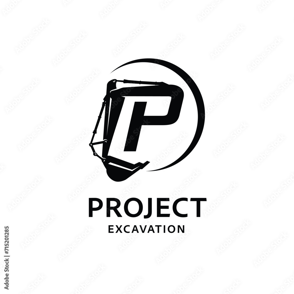 Letter P and Excavator Logo Design Template Vector Illustration Letter P and Excavator Logo Design Template Vector Illustration